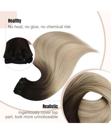 FSHINE Clip-In Extensions | Real Hair Balayage Brown to Ash Blonde Platinum | 45cm 120g 7 Pieces - Buy Online on GoSupps.com