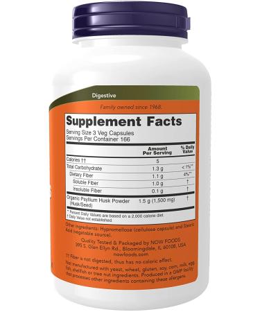 Now Foods Psyllium Husk Caps 500 mg - 500 Vegan Capsules for Digestive Health - Buy Online on GoSupps.com