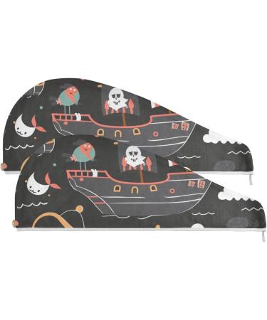 Pirate Ship3 Hair Towel 2 Pack | Super Absorbent Quick Dry Hair Turbans for Women & Girls - Buy Online on GoSupps.com