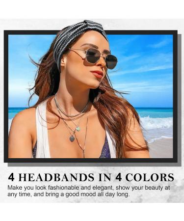 4 Pieces Women's Elastic Headbands - Wide Boho Hair Bands Soft Leopard Print & Black Stripes Hair Jewelry - Buy Online on GoSupps.com