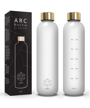 ARCANA Arc Bottle Water Bottle With Time Marker - Motivational Water Bottles With Times To Drink - BPA Free Frosted Plastic - Gym, Sports, Outdoors (32oz, clear) 32oz clear