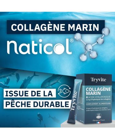 Type 1 and 2 Premium Marine Collagen with Vitamins C & E | 2500 mg Hyaluronic Acid Marine Collagen for Skin Hair & Joints | High Absorption | TRYVITE | 15 Sticks - Buy Online on GoSupps.com