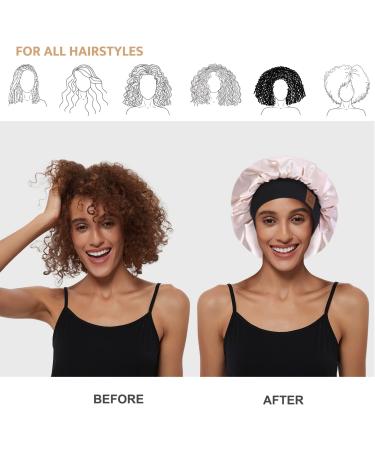 Champagne Silk Satin Bonnet for Curly Hair | Adjustable Sleep Cap for Women | Double Layer Wide Band | A08 - Buy Online on GoSupps.com