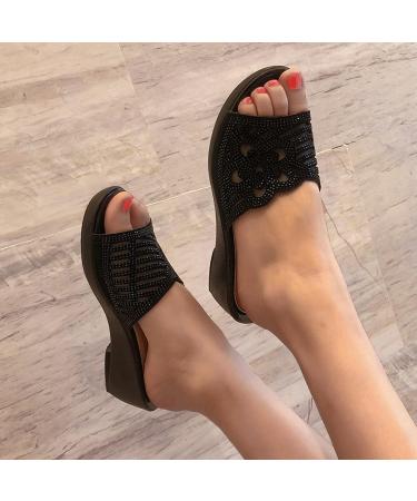 HSYHKDSY Women's Glittering Keil-Plateau Sandals | Elegant Casual Summer Shoes | Comfortable Vacation Footwear S51117 Black 4.5 UK - Buy Online on GoSupps.com