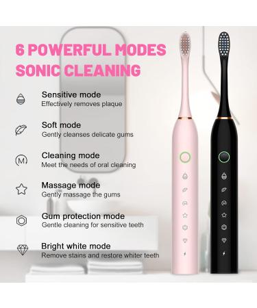 Buy Electric Toothbrush for Adults - 6 Modes 42000 VPM 8 Brush Heads Sonic Black & Pink | International Shipping Available - Buy Online on GoSupps.com