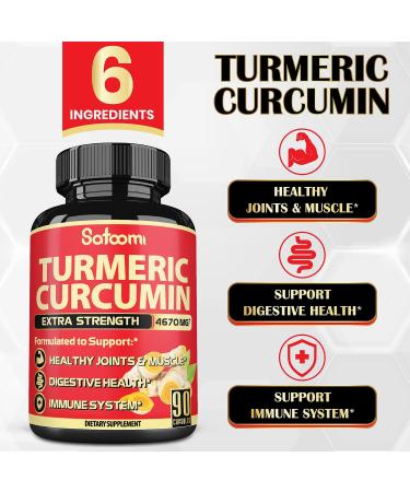6-IN-1 Turmeric Curcumin Supplement - 90 Capsules - Joint & Muscle Support with Ginger, Garlic, Rosemary & Black Pepper - Immune & Digestive Health Booster - 3 Month Supply - Buy Online on GoSupps.com