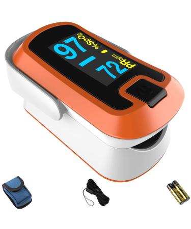 MIBEST Orange Dual Color OLED Finger Pulse Oximeter - Blood Oxygen Saturation Monitor with Color OLED Screen Display and Included Batteries - O2 Saturation Monitor Orange - OLED