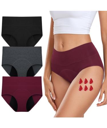 coskefy Underpants Women's Cotton Underwear Super High Waist Women Briefs 3 Pack Black/Gray/Red 36
