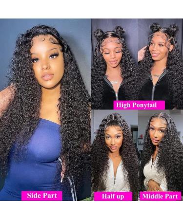 MDRTIRIM Deep Wave Lace Front Wig 30in - Brazilian Virgin Human Hair, Pre Plucked, Glueless 180% Density, HD Transparent Lace - Natural Color for Black Women - Buy Online on GoSupps.com