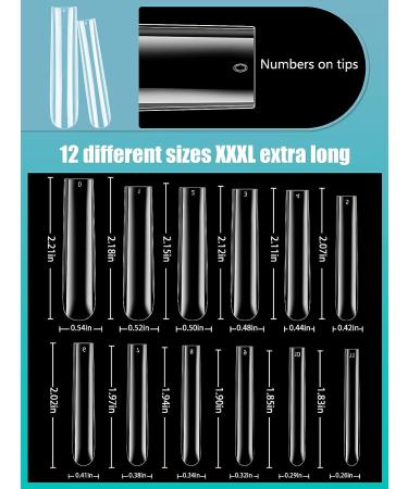 504PCS 3XL Clear Nail Tips for Acrylic Nails - Extra Long Tapered Square Full Cover Tips - Professional Quality for Nail Salons & Home DIY - Buy Online on GoSupps.com
