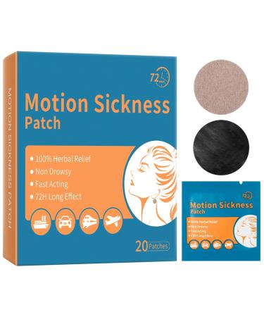 Sea & Motion Sickness Patches - Dizziness Vertigo & Nausea Relief - Anti Vomiting Bands for Adults & Kids - For Cars Cruise Ships Airplanes Trains Buses & Other Forms of Movement Transport - 20 Patch 20 Count (Pack of 1)
