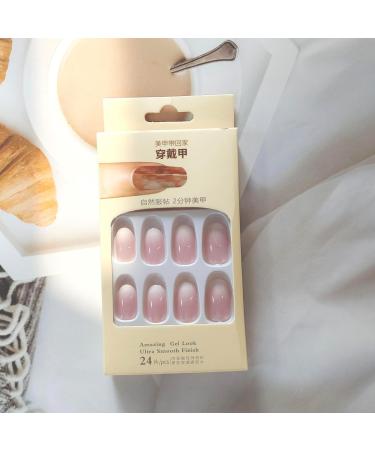 Short Press On Nails Oval Shape | Pink White Gradient Acrylic Nails | Glossy French Tip Glue On Nails for Women & Girls - Buy Online on GoSupps.com