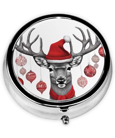 Funny Christmas Moose Mini Round Pill Box | 3 Compartment Portable Pill Organizer for Travel Home & Office - Buy Online on GoSupps.com