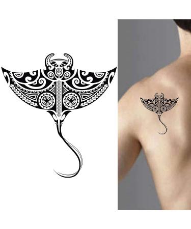 Dopetattoo 6 Sheets Sea Stingray Manta Temporary Tattoos in Maori Tribal Ethno Style for Men and Women - Neck, Arm, Chest - Buy Online on GoSupps.com