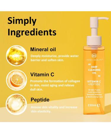 Cleansing Oil - Vitamin C + Peptide Makeup Remover Oil Deep Cleansing Oil for Face - Removes Impurities Sunscreen & Waterproof Makeup - Gentle Daily Makeup Remover Nourishing Skin & Keep pH Balance - Buy Online on GoSupps.com