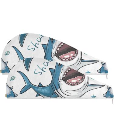 Shop Blue Sharks1 Hair Towel 2 Pack - Super Absorbent Quick Dry Hair Turbans for Women & Girls | International Shipping Available - Buy Online on GoSupps.com