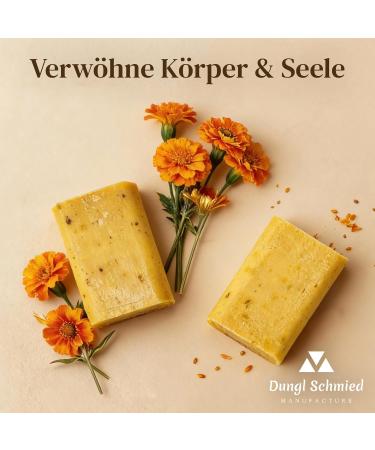  Dungl Schmied Solid Calendula Soap - Natural Soap No Palm Oil - Care Soap for All Skin Types - Gentle Handmade Exfoliating Soap - Natural Scent Soap Bar - Buy Online on GoSupps.com