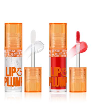 2pcs Lip Plumper Gloss Hydrating Lip Glow Oil Korean Clear Lip Balm High Pigmention Long Wear Lipstick Non-Sticky #01+#03 0.18 Ounce (Pack of 2)