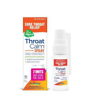 Boiron ThroatCalm Spray for Soothing Sore Throat Relief - Plant-Powered with Echinacea Natural Mint-Like Herbal Flavor - Non-Numbing & Benzocaine-Free - .68 Fl Oz (Pack of 2)