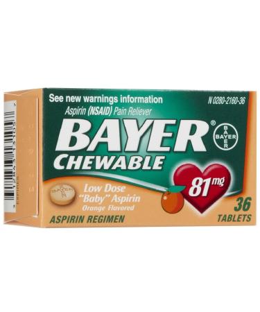 Case Pack - Bayer Chewable Aspirin 36 Bottles of 36 Doses 81mg