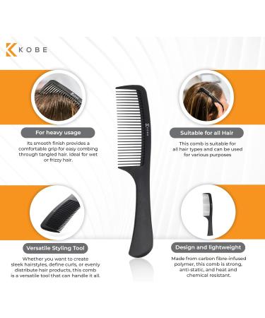 Kobe Professional Carbon Fibre Wide Tooth Comb - Anti-Static Barbers Salon Tool for Men & Women - 22cm - Buy Online on GoSupps.com