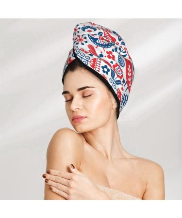 Hair Towel Wrap - Quick Drying Turban with Button | Soft Birds Flowers Design | Ideal Hair Drying Solution - Buy Online on GoSupps.com