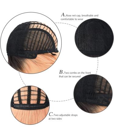 Yamel Wavy Bob Wig with Bangs - Natural Ombre Orange Synthetic Hair Wig for Women - Buy Online on GoSupps.com