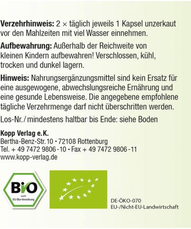 KOPP VITAL Bio-Bambus Silicium Capsules - 120 Organic Premium Capsules | Pharmacy Quality Silicon Supplement | International Shipping Available - Buy Online on GoSupps.com