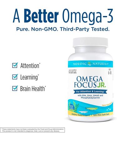 Nordic Naturals Omega Focus Junior - Omega-3 Soft Gels for Ages 6-18 - 120 Mini Gels - Buy Online on GoSupps.com