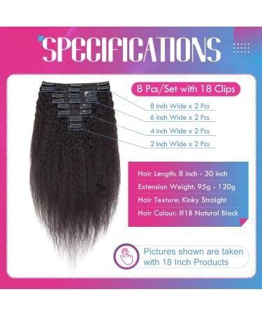 12" Afro Hair Extension Human Hair Clip in Kinky Straight Black - Double Weft 100% Real Human Hair - Maxi Thickness 8 Pieces Full Head (#1B Natural Black 12 inch 105g) - Buy Online on GoSupps.com