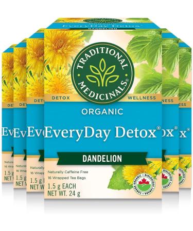 Traditional Medicinals - Organic Everyday Detox Dandelion Herbal Tea (Pack of 6) - 96 Tea Bags Total EveryDay Detox Dandelion 16 count (Pack of 6)