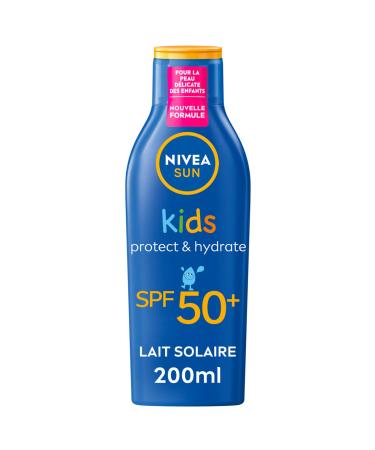 NIVEA SUN Lait Solaire Protect & Hydrate Kids SPF 50+ 200 ml - Cr me Solaire r sistante l'eau - Haute Protection Visage et Corps pour la peau d licate des Enfants incolore 200 ml (Lot de 1)
