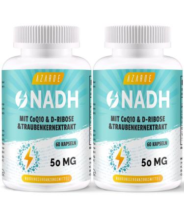 NADH 50mg high-dose composed formula with coenzyme Q10 for cellular energy antioxidant support and ATP production 120 capsules (2-pack)