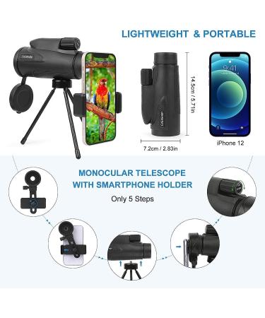 12X50 High Power Monocular Telescope with Low Light Night Vision | Smartphone Adapter & Tripod | Ideal for Bird Watching, Hunting, Camping | Compact & Lightweight | Great Gift | Star Sports Black - Buy Online on GoSupps.com