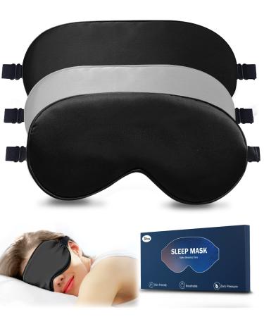 BOQUBOO Ultra-Soft Silk Sleep Mask - Blocks Out Light and Promotes Deep Sleep 3 Pack 100% Real Natural Pure Silk Eye Mask Gifts for Women & Men Eye Mask 1