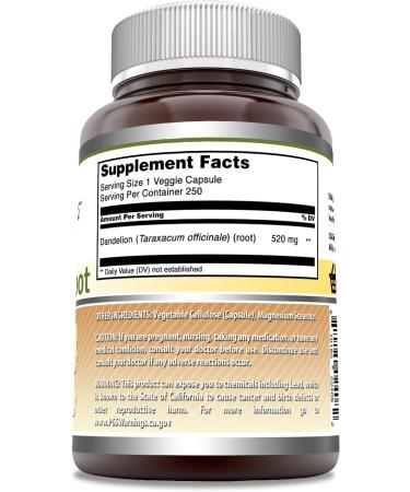 Amazing Formulas Dandelion Root 520mg Veggie Capsules | 250 Count Pure Taraxacum Officinale Supplement - Buy Online on GoSupps.com
