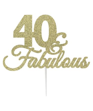 LissieLou 40 & Fabulous Birthday Cake Topper Decoration Glitter Card Made in the UK - Gold