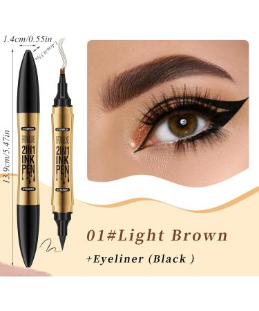 Eyebrow Pencil 2 in 1 Dual-ended Liquid Eyebrow Pen Waterproof & Long Lasting Smooth Liquid Eyeliner Pen Four-tip Brow Pencil for Women Makeup Light Coffee - Buy Online on GoSupps.com