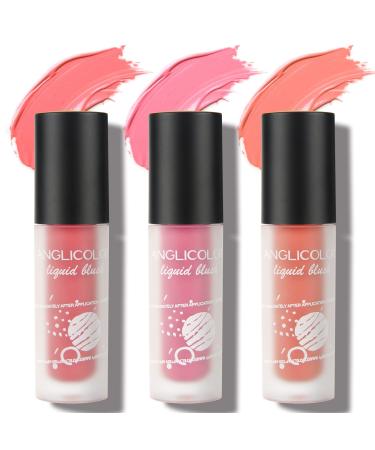 3PCS Anglicolor Cream Liquid Blush for christmas gifts Matte Velvet Milk Blush Breathable Feel & Lightweight Blush Stick Skin Friendly Natural Blush Sheer Flush Of Color Cheek Blush Lipstick Eyeshadow ( (004-3PCS Set)