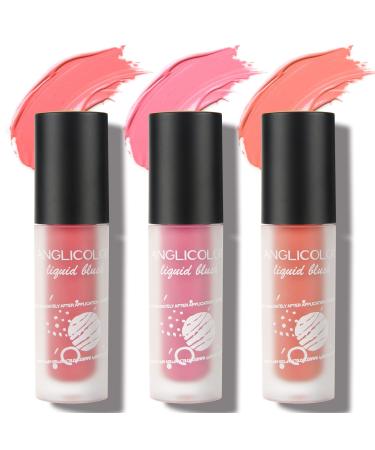 Anglicolor 3PC Blush Liquid cream lights up the skin tone and emphasizes the natural beauty baptismal easy smooth and easy-to-distribute blush velvety matt liquid rouge make-up (04#) 04# 1 g (1 Pack)