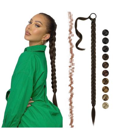 Fine braid extensions ponytail extension with hair tie 85 cm long ponytail braided art hair hair extension chestnut brown ponytail extensions braid for women 85 cm chestnut brown