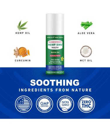 Hemp Emu Roll On Gel - Organic Hemp & Emu Oil Muscle Rub for Back & Joint Pain Relief - Soothing Gel with Menthol Eucalyptus & Aloe Vera - Buy Online on GoSupps.com