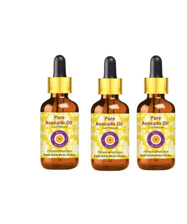 Dev Herbes Pure Avocado Oil (Persea Americana) with glass dripper natural therapeutic quality cold -pressed (pack of three) 100ml x 3 (10 oz)