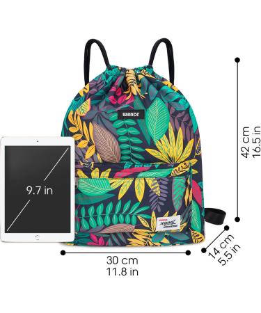 WANDF Drawstring Backpack - Water Resistant Nylon Sackpack for Gym, Shopping, Sport - Leaf Blue - Buy Online on GoSupps.com