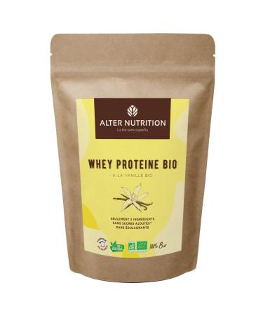 ALTER NUTRITION - Whey Organic Protein - Vanilla - Mass Gain - Recovery - BCAA - Organic Cow Milk - No Added Sugars - Made in France - 19g Protein Per Scoop - Bag of 1kg