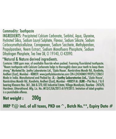 Kajal Neem Active Toothpaste 200g - With Natural Antibacterial Protection for Strong Teeth and Healthy Gums - Pure Vegetarian Alcium Strengthens Mint and Refreshes Mint (1) - Buy Online on GoSupps.com