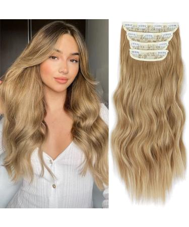 Clip in extensions hair extension braid ombre blond like real hair cheap hair part extensions synthetic synthetic hair for women long double weft hair part full head 4-pcs 50cm 200g t26/18# 077n brown with blonde