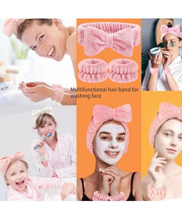 Ladies' Spa hair band face-washing hair band with 2 wristbands soft coral velvet hair band for face-washing elastic hair band for makeup and shower (pink colour) - Buy Online on GoSupps.com