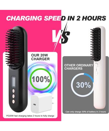 Portable Cordless Hair Straightener Brush | Ionic Hot Comb for Travel | Lightweight & Rechargeable with Fast Charger & LCD Display - Buy Online on GoSupps.com