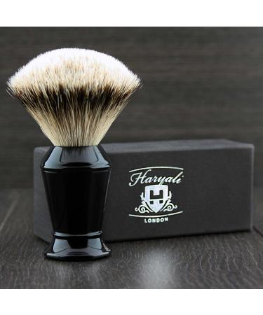 Top grade silver tip badger hair shaving brush with black handle. Easy care hair.